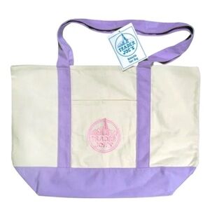 Cream and Lavender Canvas Tote Bag Trader Joe's larger